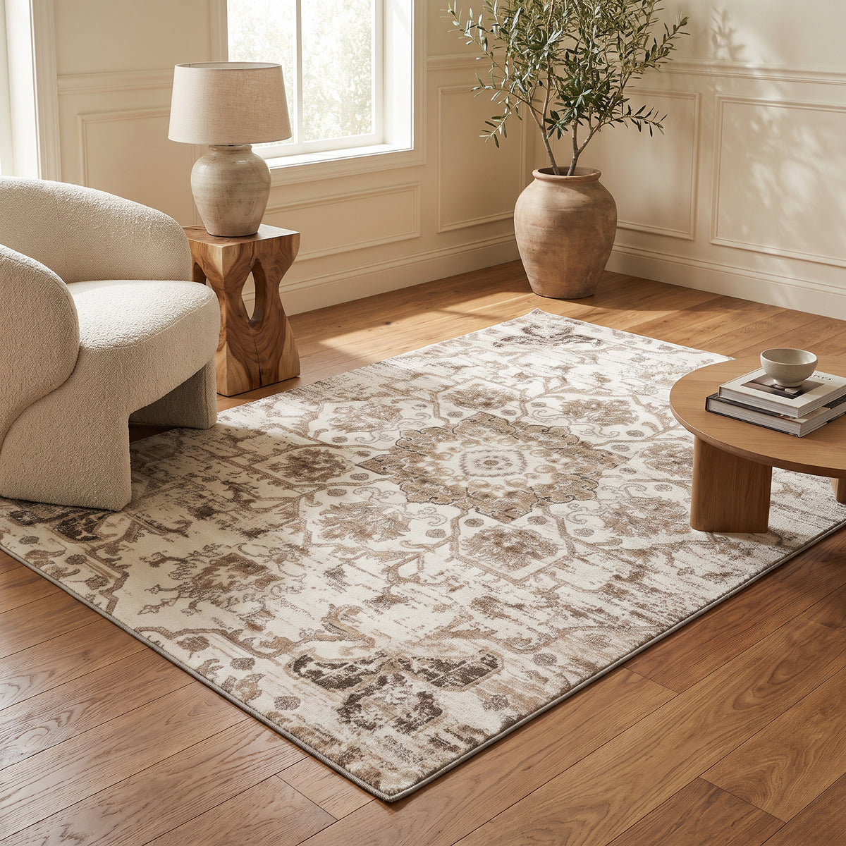Tala Distressed Contemporary Cream Indoor Rug