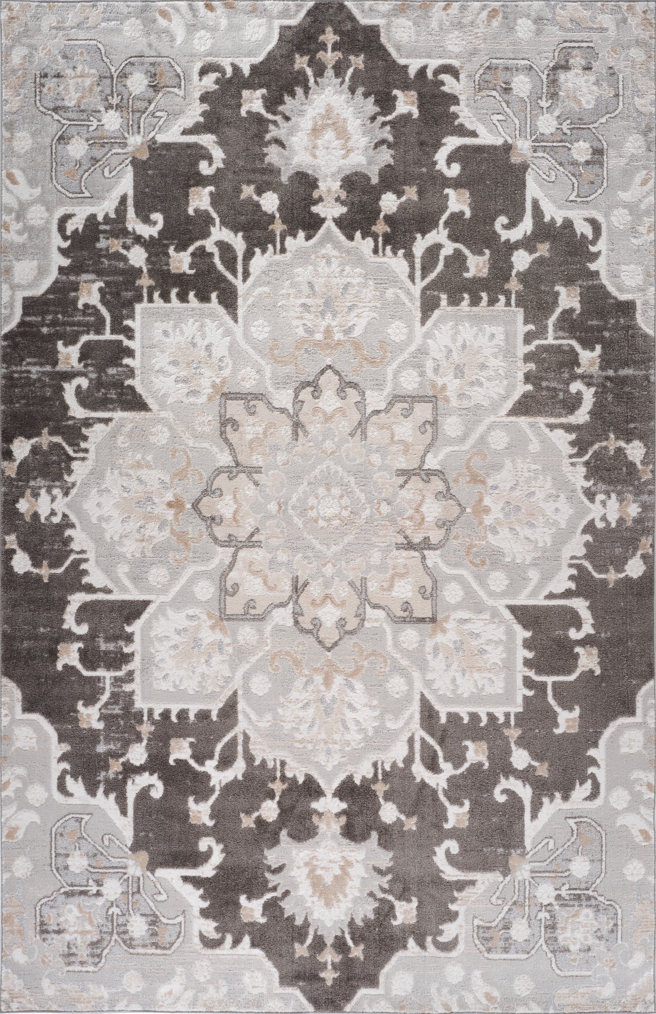 Tala Distressed Floral Contemporary Brown and Grey Indoor Rug-3
