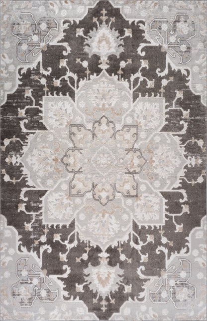 Tala Distressed Floral Contemporary Brown and Grey Indoor Rug-3