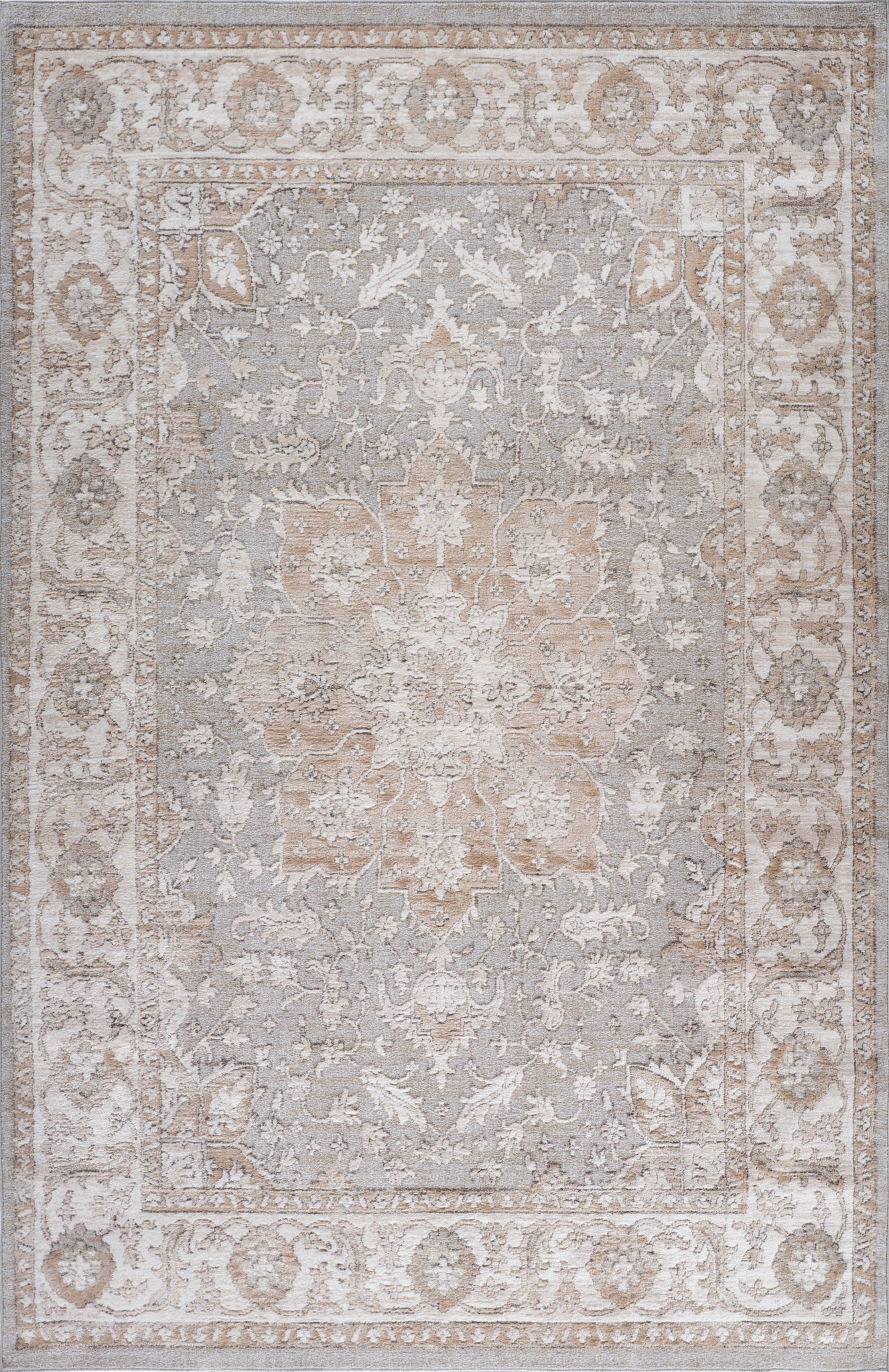 Ruba Floral Medallion Traditional Beige and Grey Indoor Rug-3