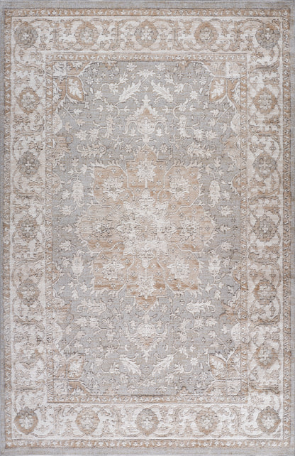 Ruba Floral Medallion Traditional Beige and Grey Indoor Rug-3