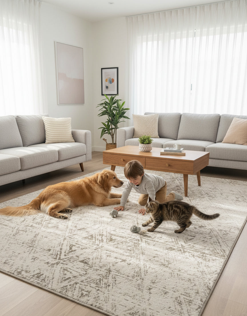 Noema Geometric Contemporary Beige and Cream Indoor Rug