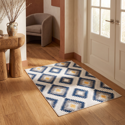 Alfombra azul contemporánea Savannah Boho
