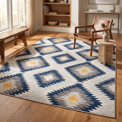 Alfombra azul contemporánea Savannah Boho