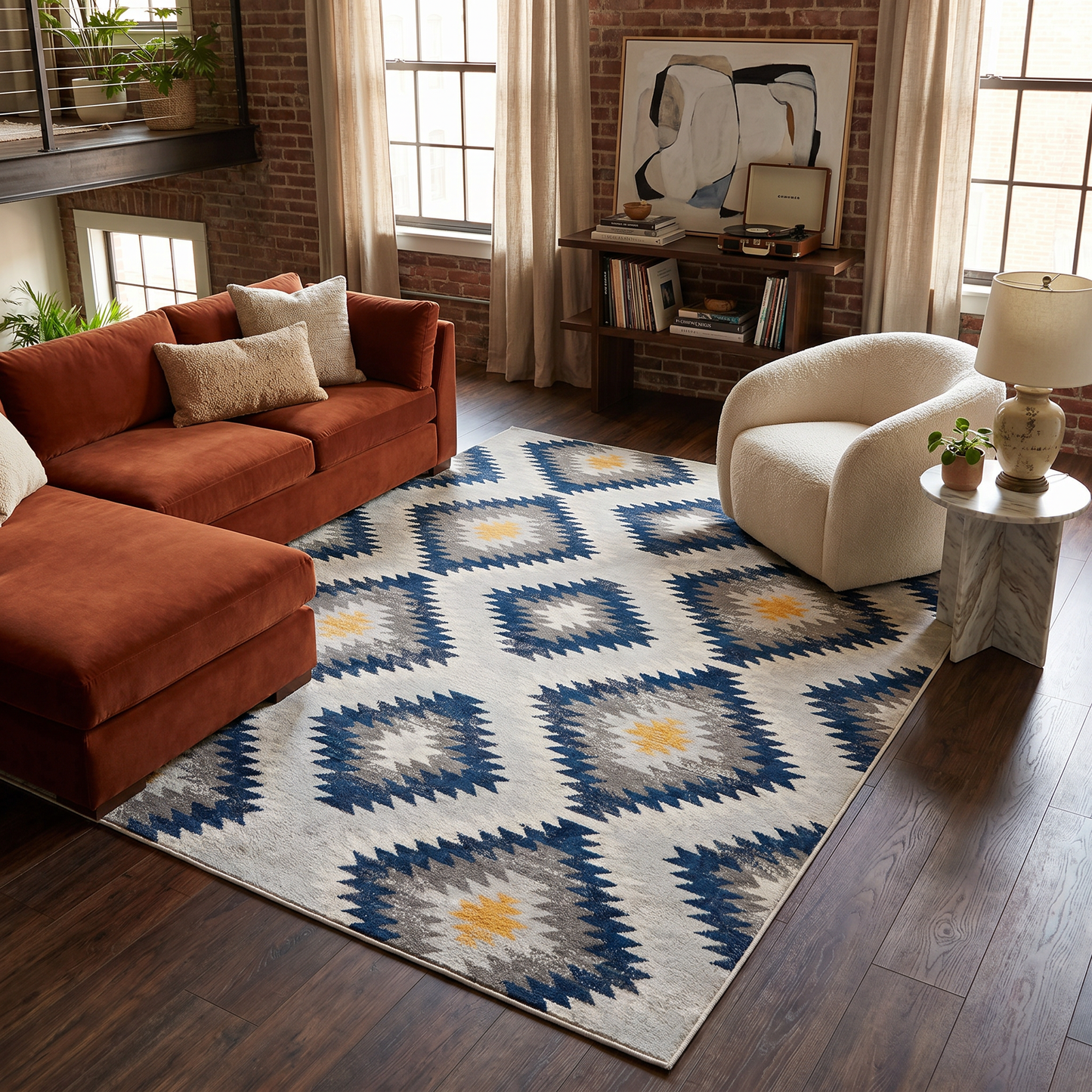 Alfombra azul contemporánea Savannah Boho
