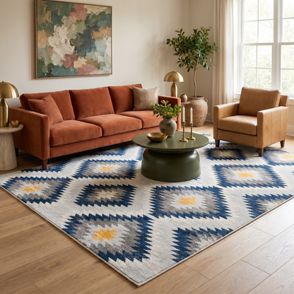 Alfombra azul contemporánea Savannah Boho