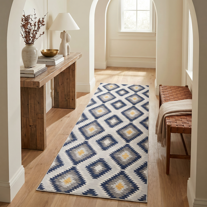 Alfombra azul contemporánea Savannah Boho