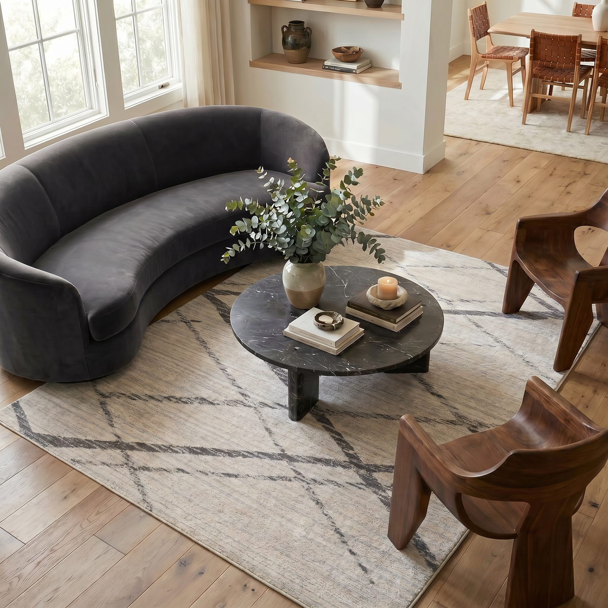 Nira Abstract Contemporary Beige and Grey Indoor Rug