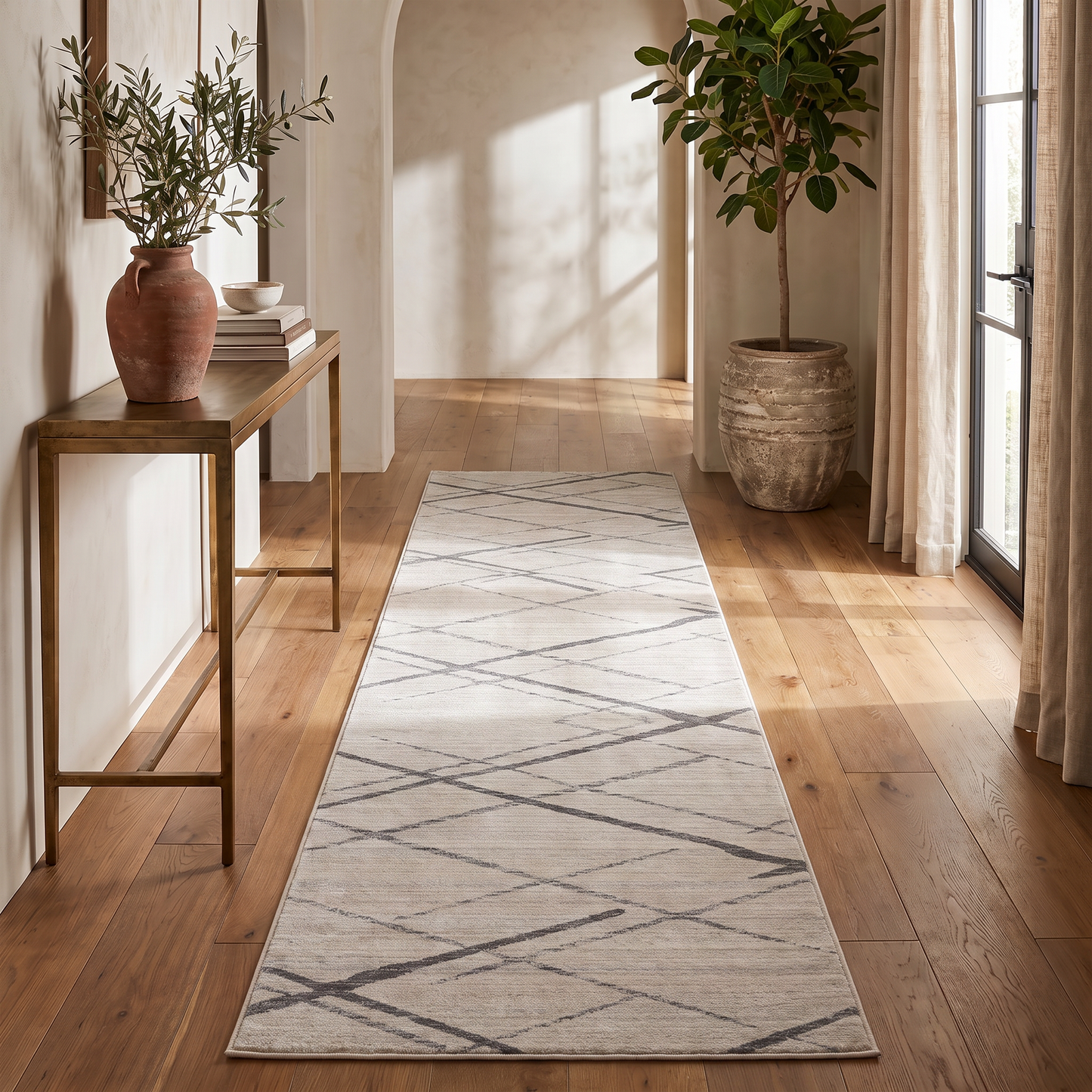Nira Abstract Contemporary Beige and Grey Indoor Rug
