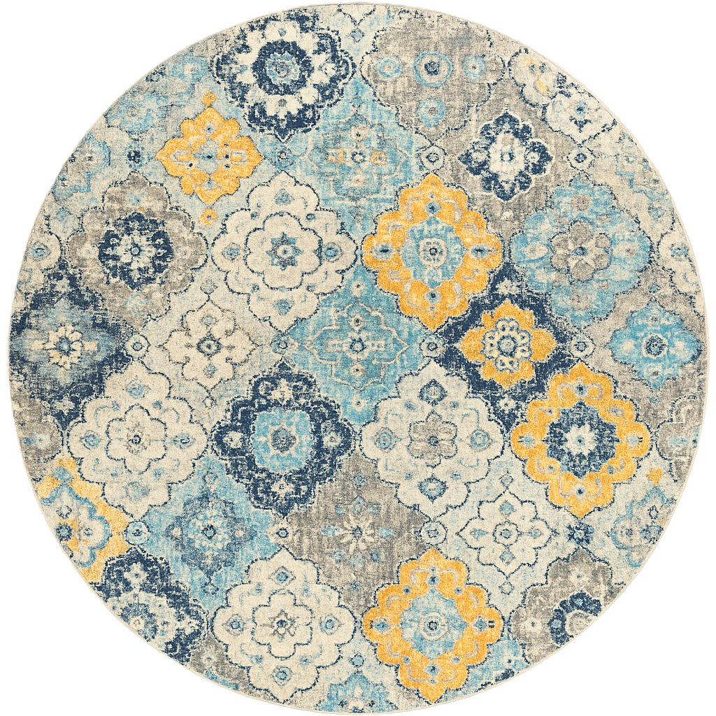 Valencia Vintage Floral Contemporary Blue and Grey Indoor Rug