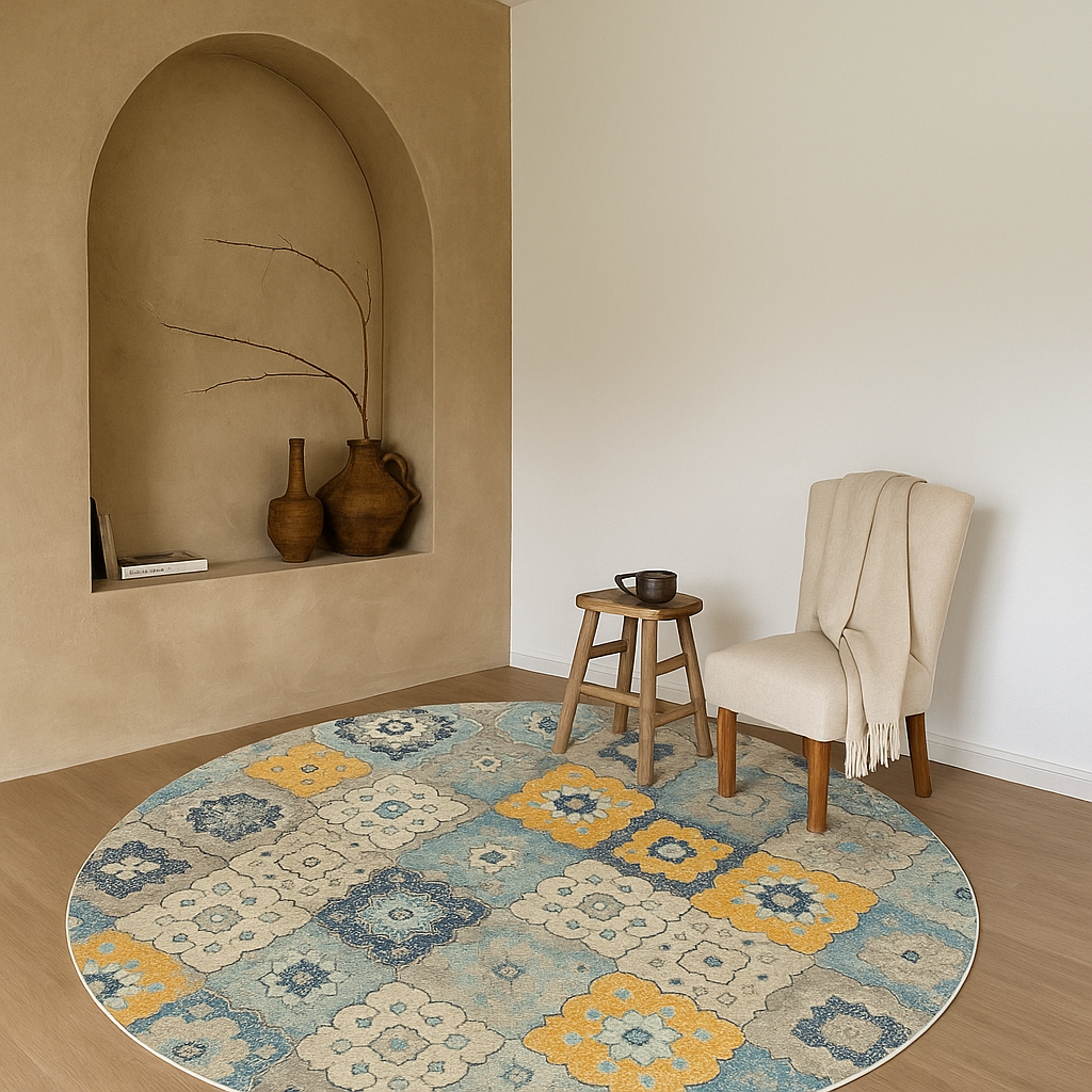 Valencia Vintage Floral Contemporary Blue and Grey Indoor Rug
