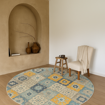 Valencia Vintage Floral Contemporary Blue and Grey Indoor Rug