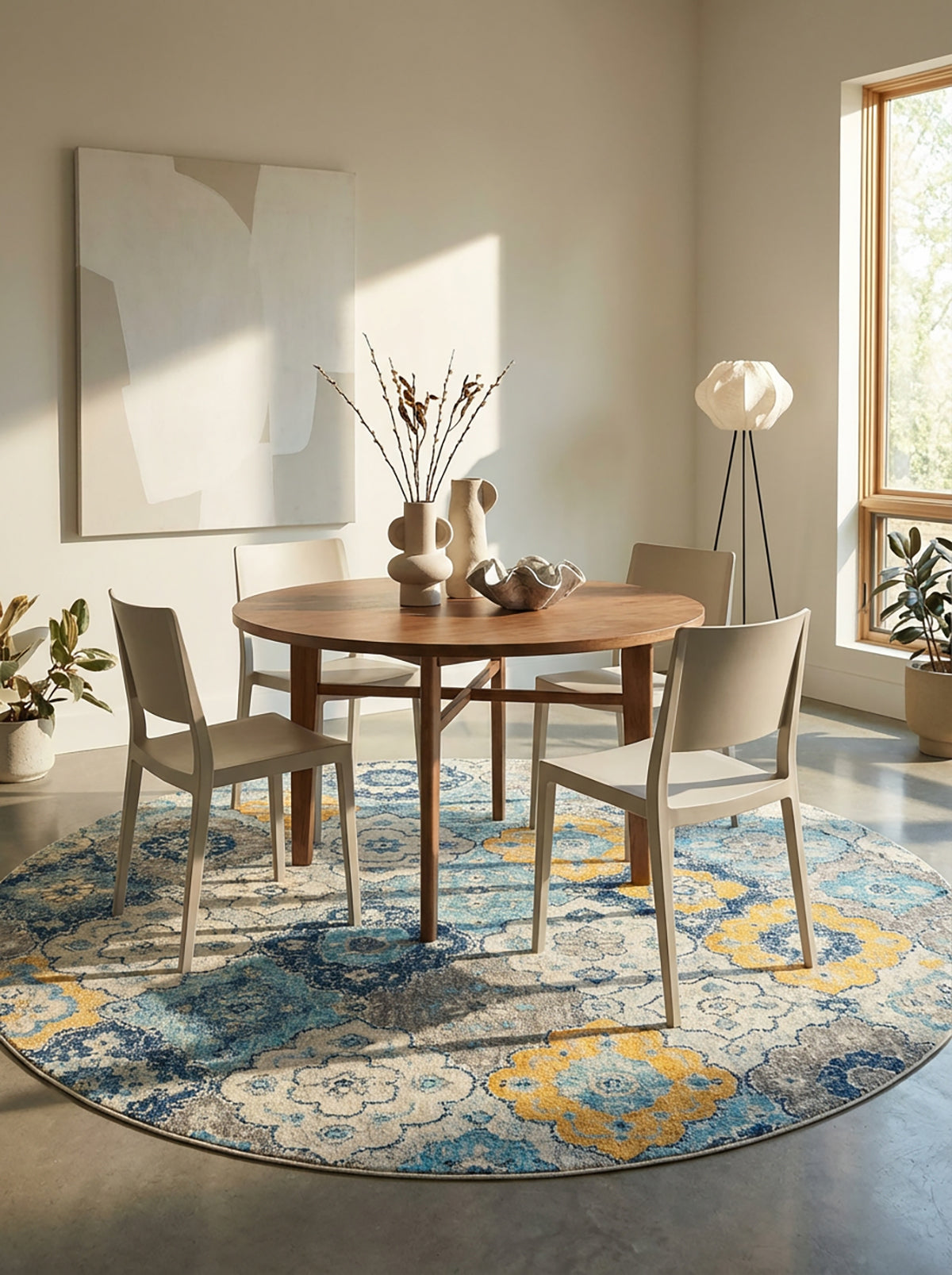 Valencia Vintage Floral Contemporary Blue and Grey Indoor Rug