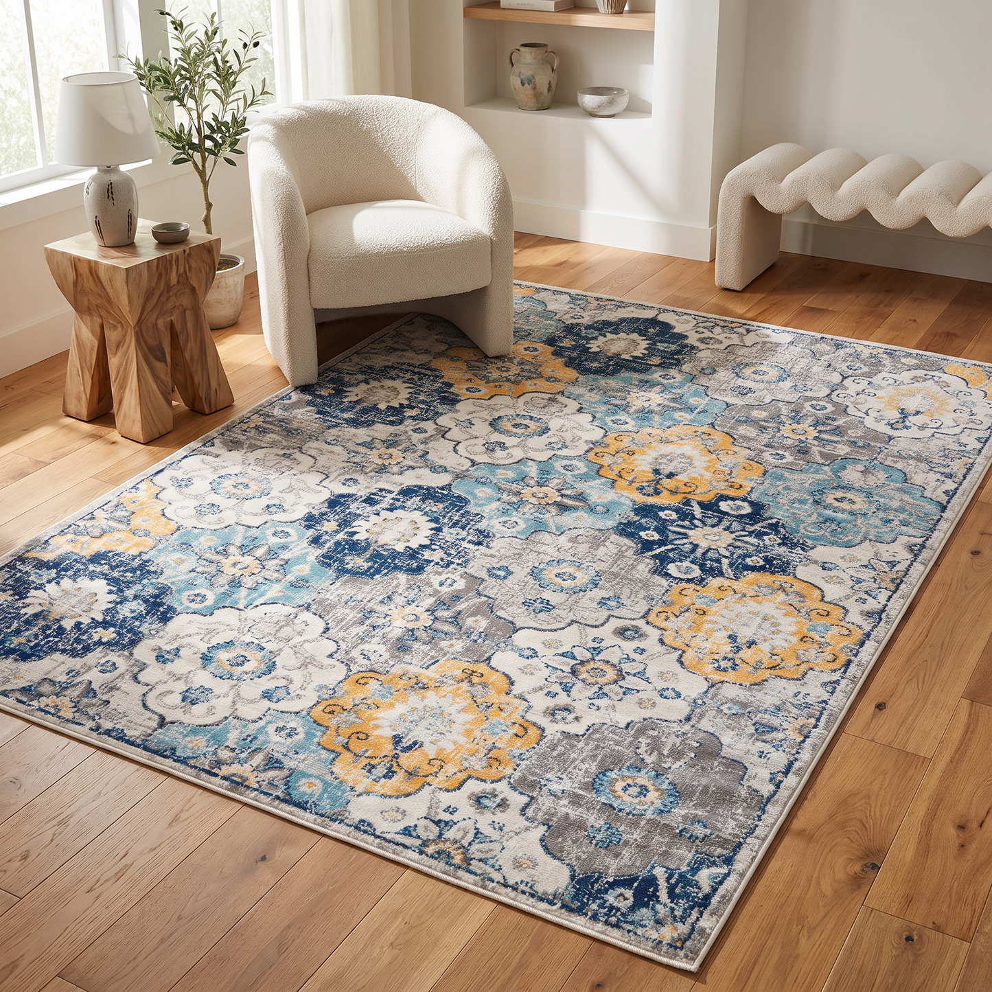 Alfombra azul contemporánea Savannah de mediados de siglo