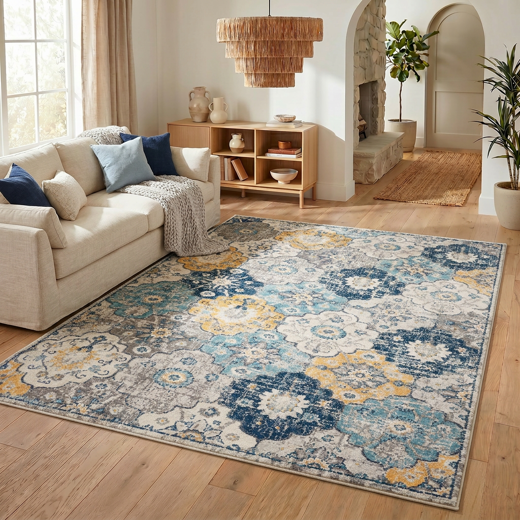 Alfombra azul contemporánea Savannah de mediados de siglo
