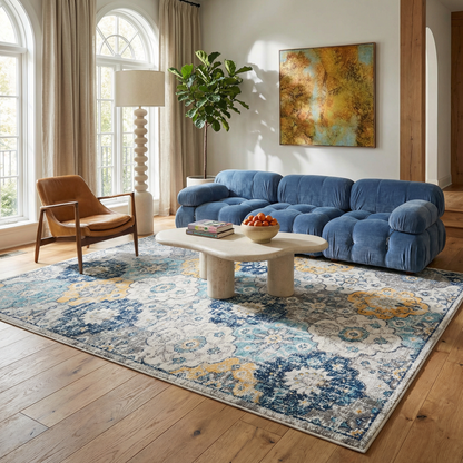 Alfombra azul contemporánea Savannah de mediados de siglo
