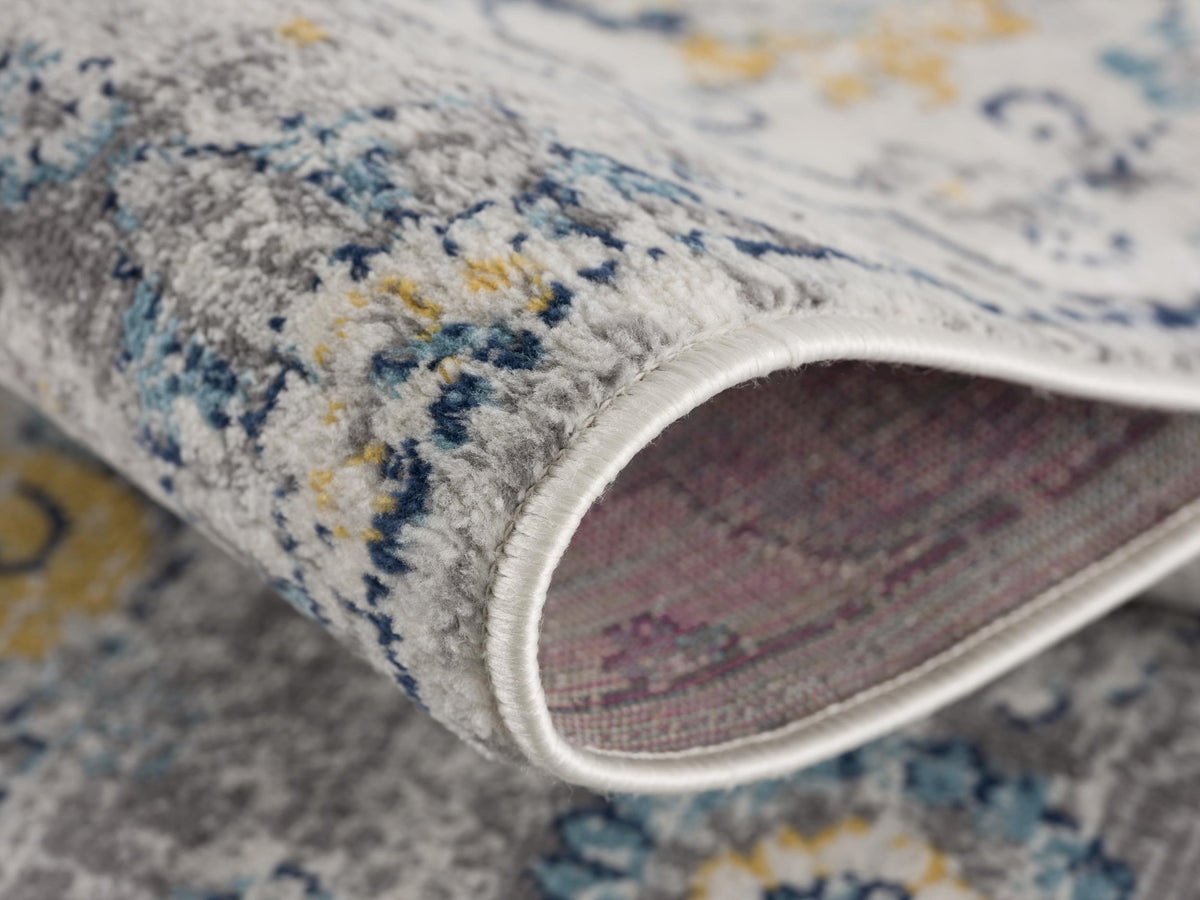 Valencia Vintage Floral Contemporary Blue and Grey Indoor Rug