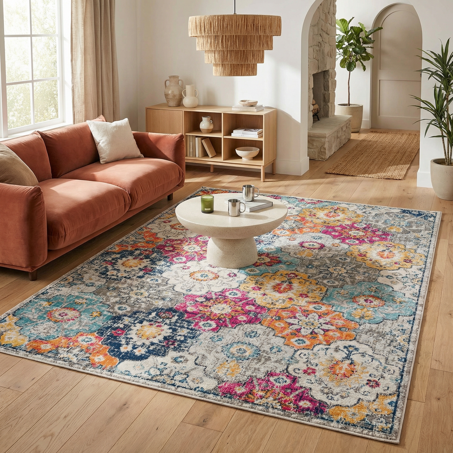 Tapis rouille contemporain moderne du milieu du siècle Savannah
