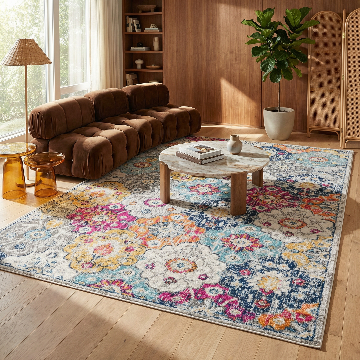 Tapis rouille contemporain moderne du milieu du siècle Savannah