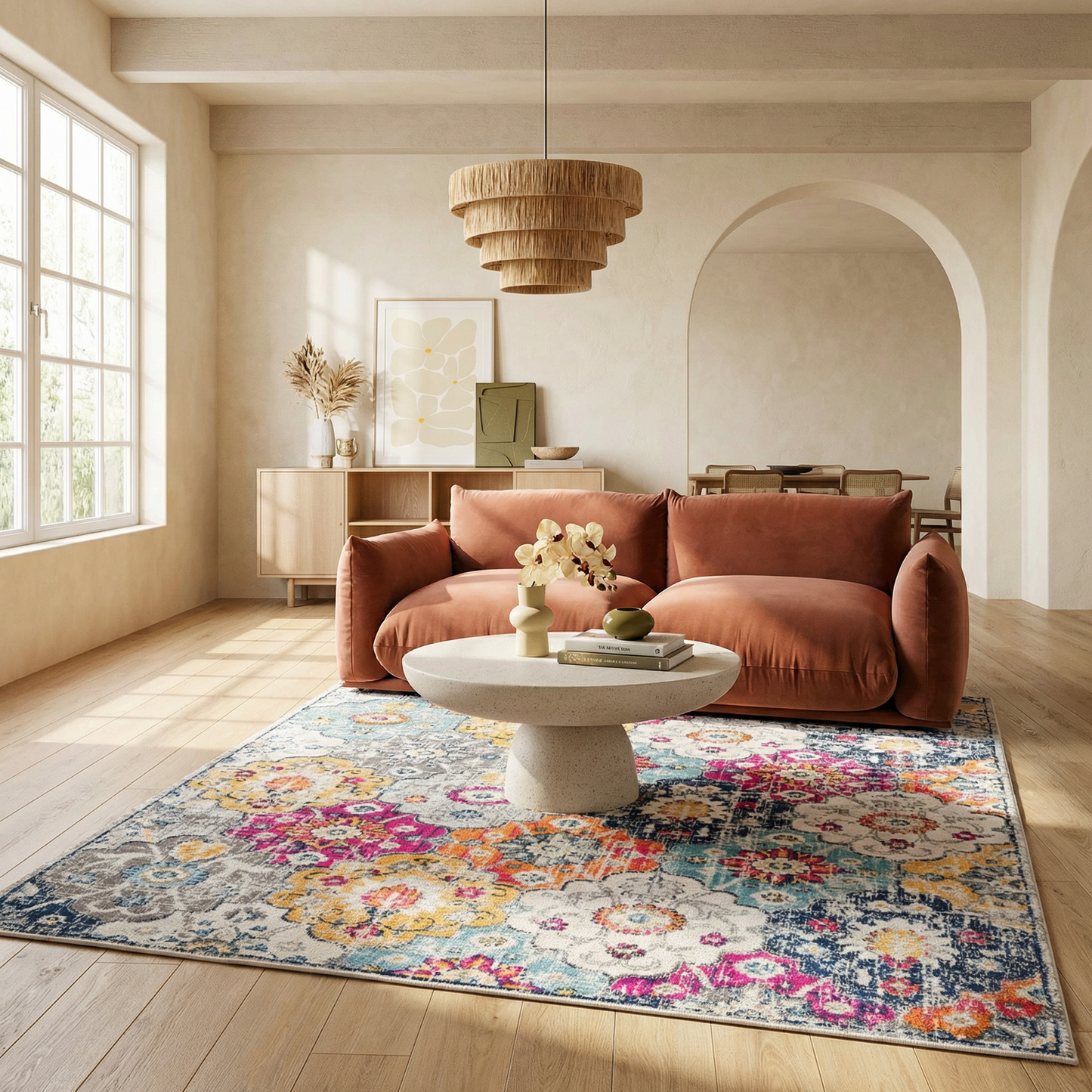 Tapis rouille contemporain moderne du milieu du siècle Savannah