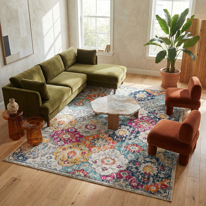 Tapis rouille contemporain moderne du milieu du siècle Savannah