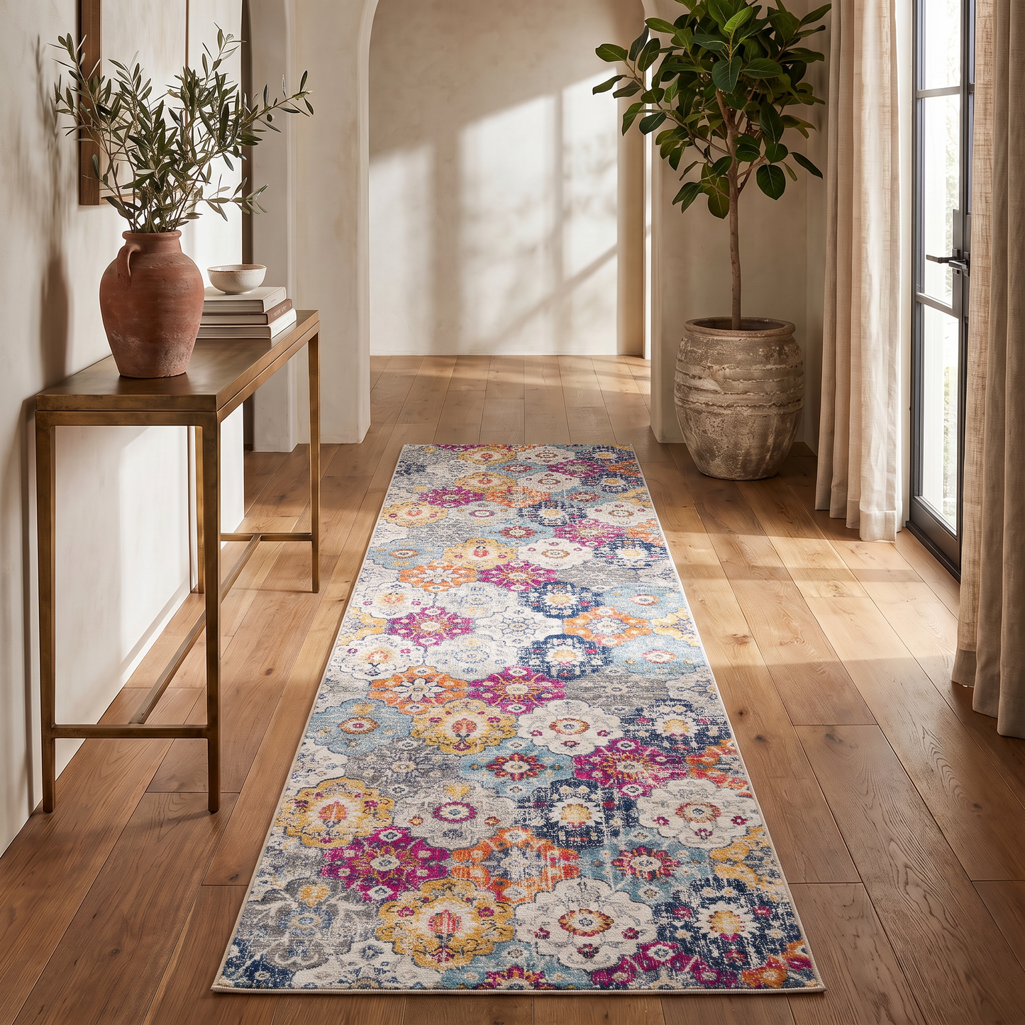 Tapis rouille contemporain moderne du milieu du siècle Savannah