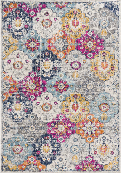 Valencia Vintage Floral Contemporary Pink and Blue Indoor Rug