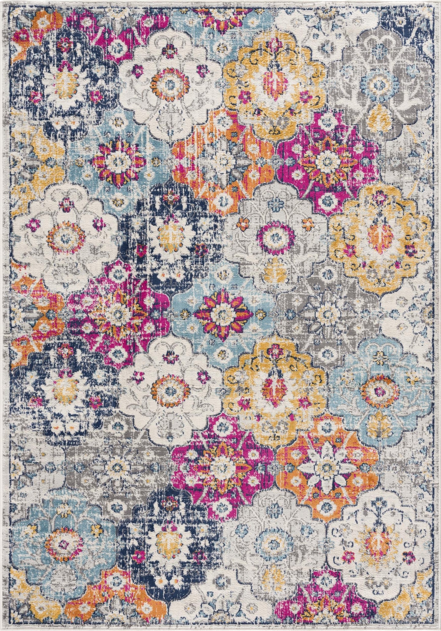 Valencia Vintage Floral Contemporary Pink and Blue Indoor Rug