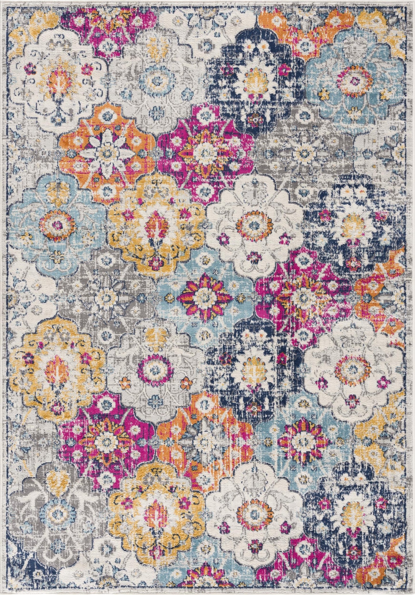 Valencia Vintage Floral Contemporary Pink and Blue Indoor Rug