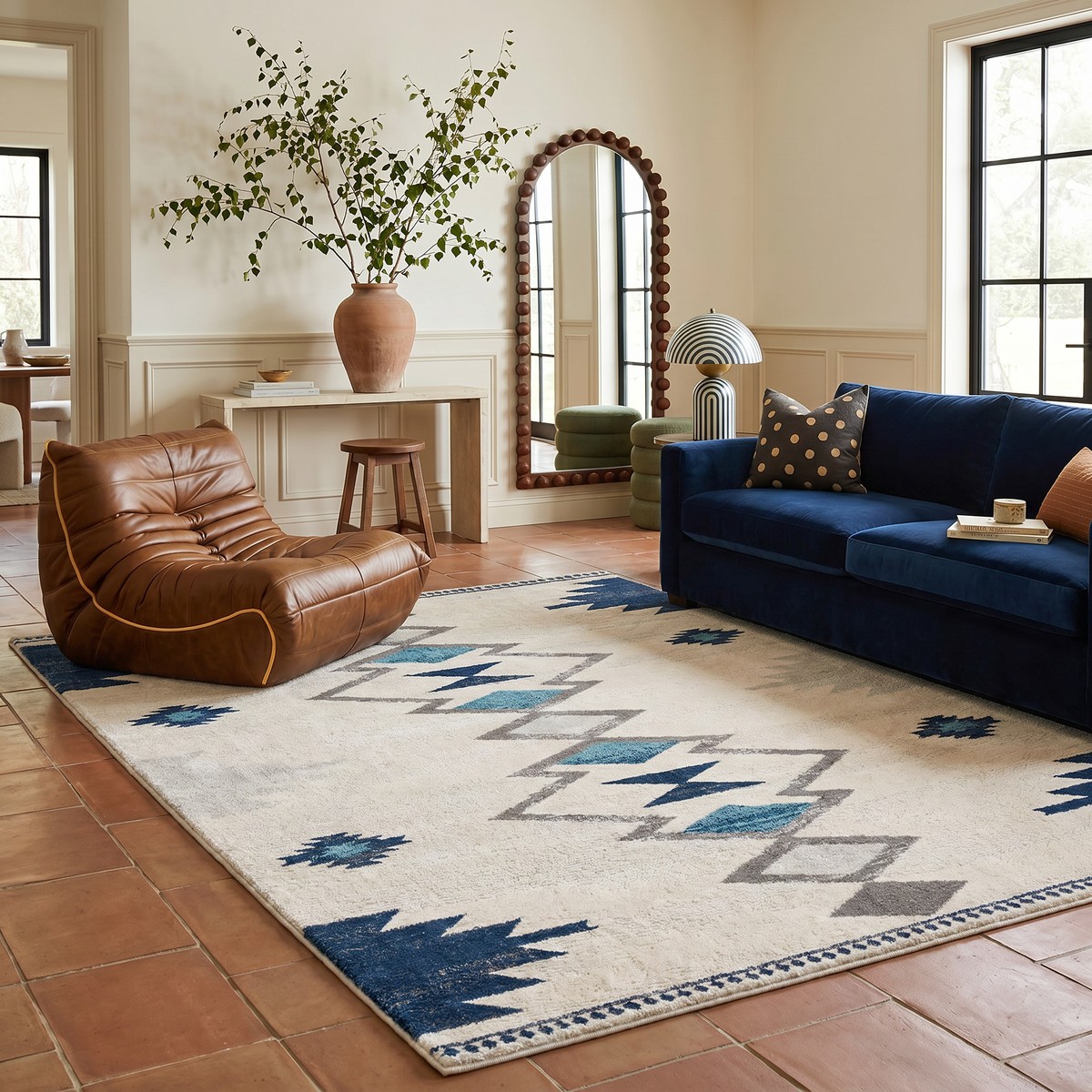 Mesa Southwestern Contemporary Blue and Beige Indoor Rug