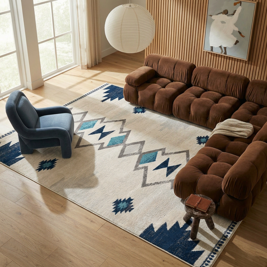 Mesa Southwestern Contemporary Blue and Beige Indoor Rug