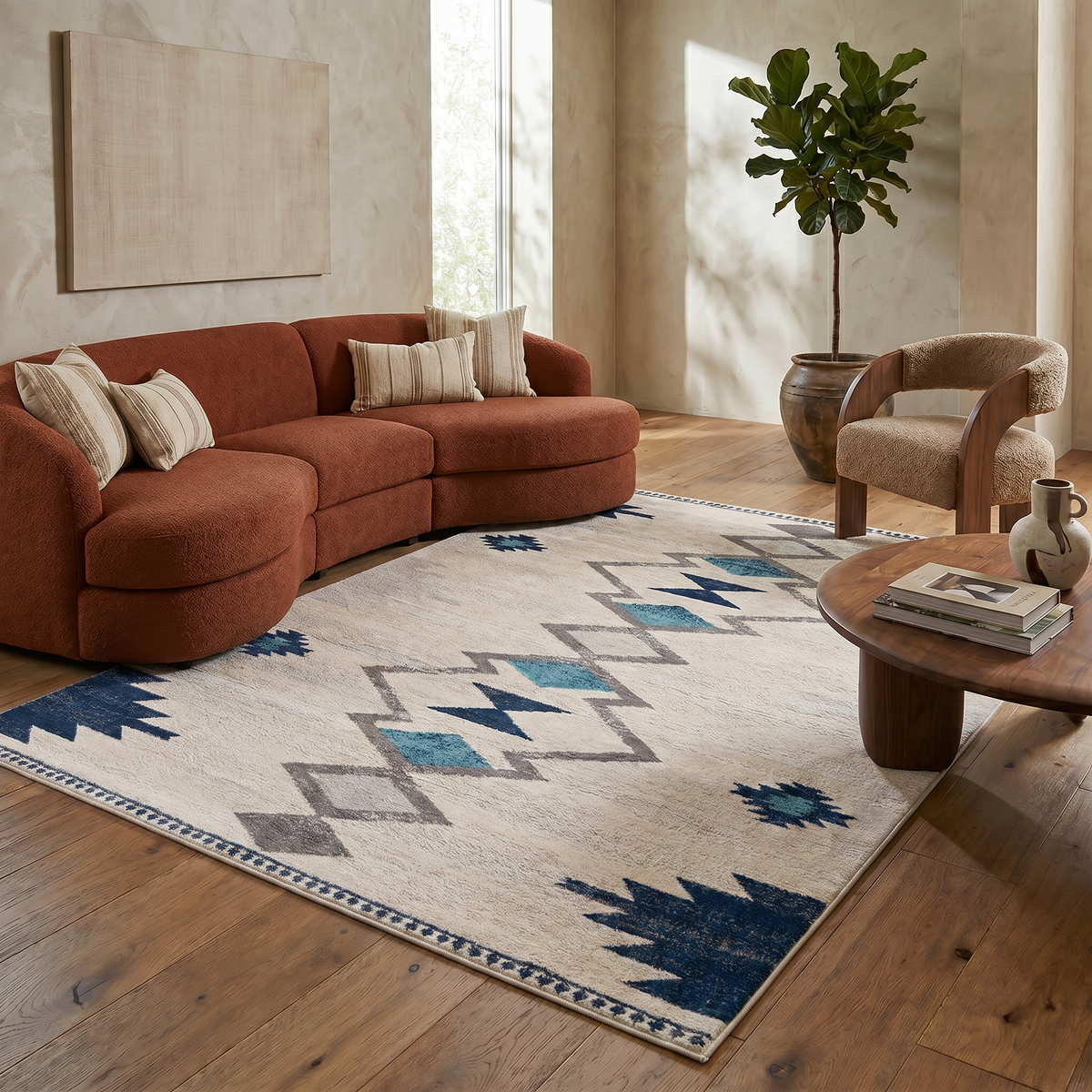 Mesa Southwestern Contemporary Blue and Beige Indoor Rug