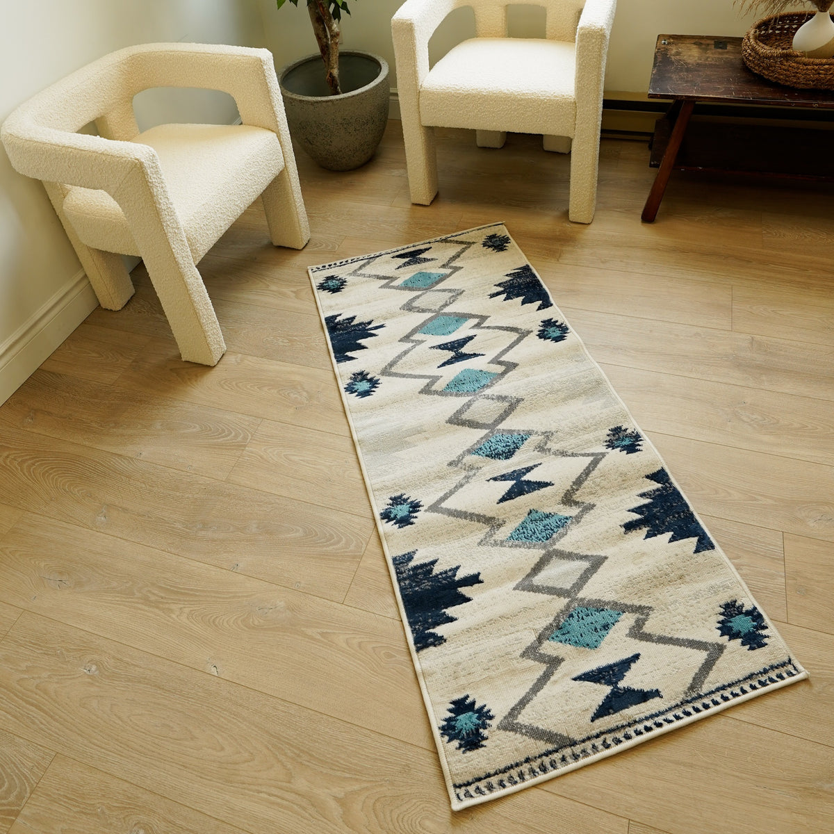 Mesa Southwestern Contemporary Blue and Beige Indoor Rug