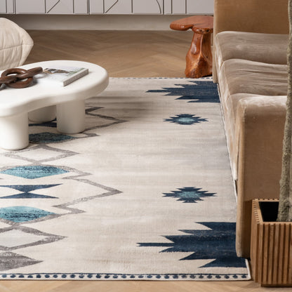 Mesa Southwestern Contemporary Blue and Beige Indoor Rug