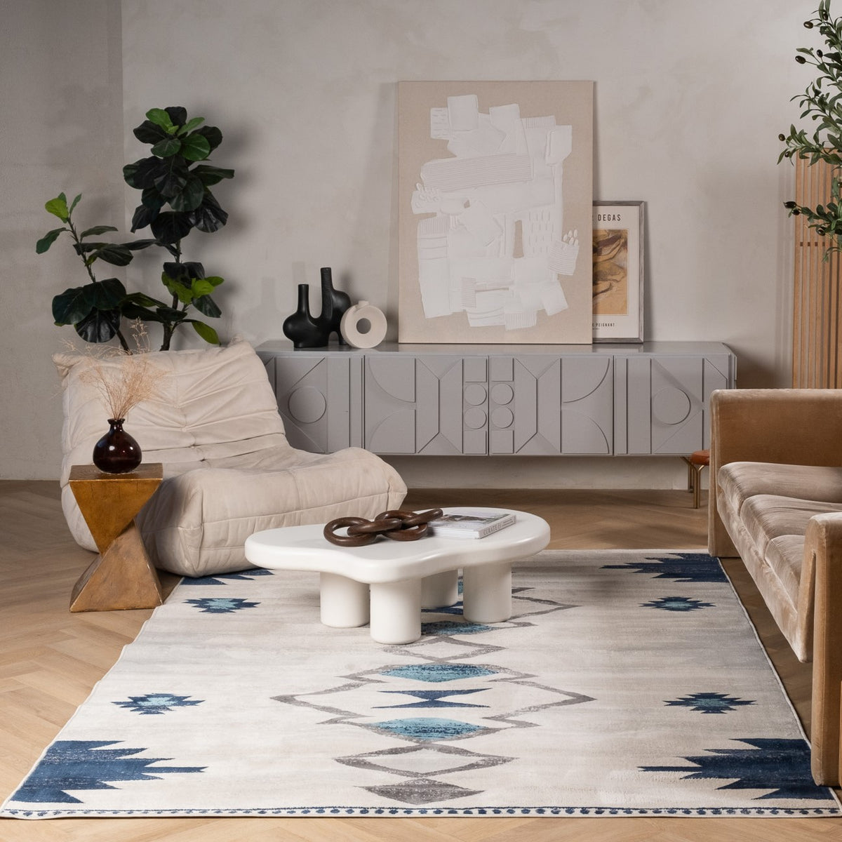 Mesa Southwestern Contemporary Blue and Beige Indoor Rug