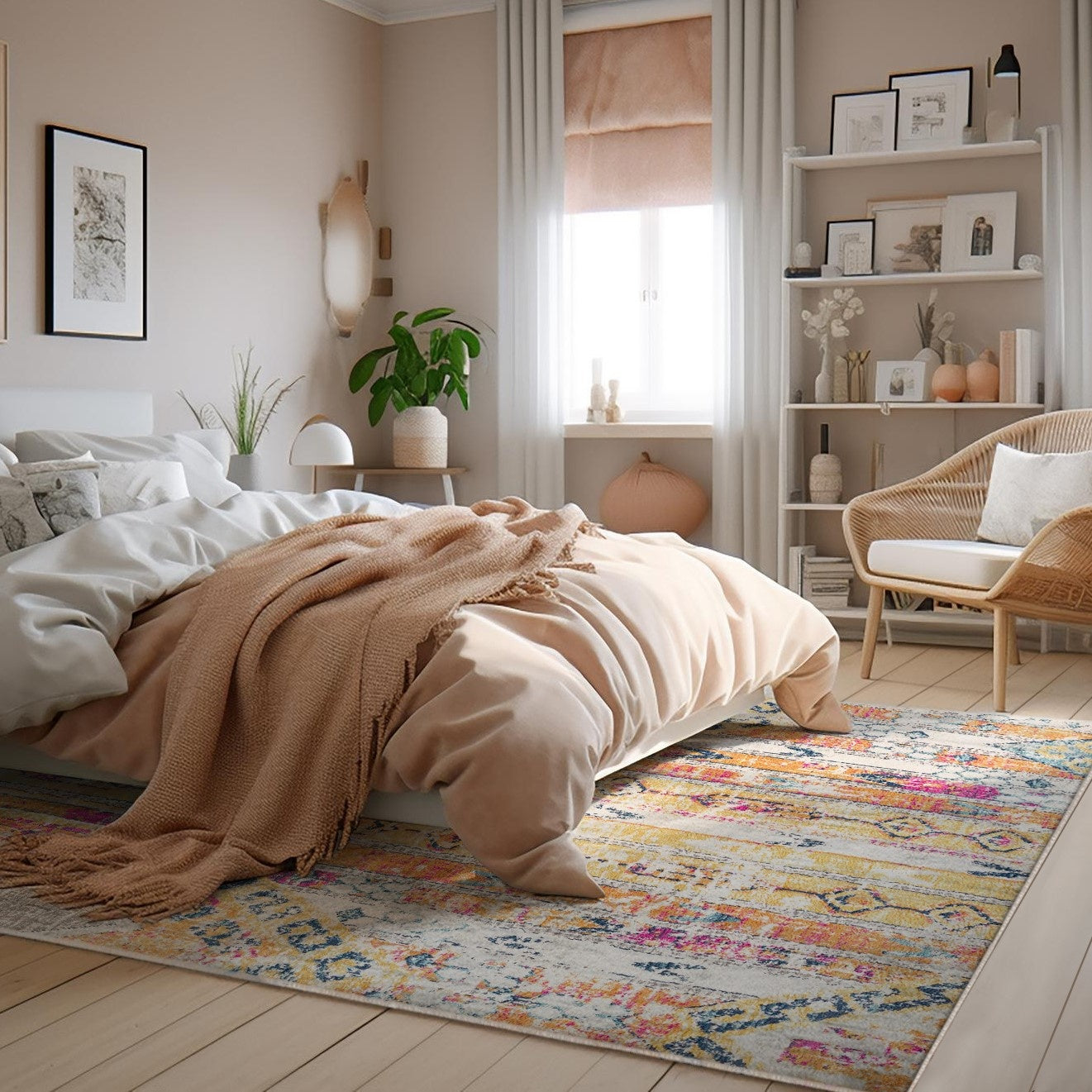 Zaria Boho Contemporary Yellow and Beige Indoor Rug-5