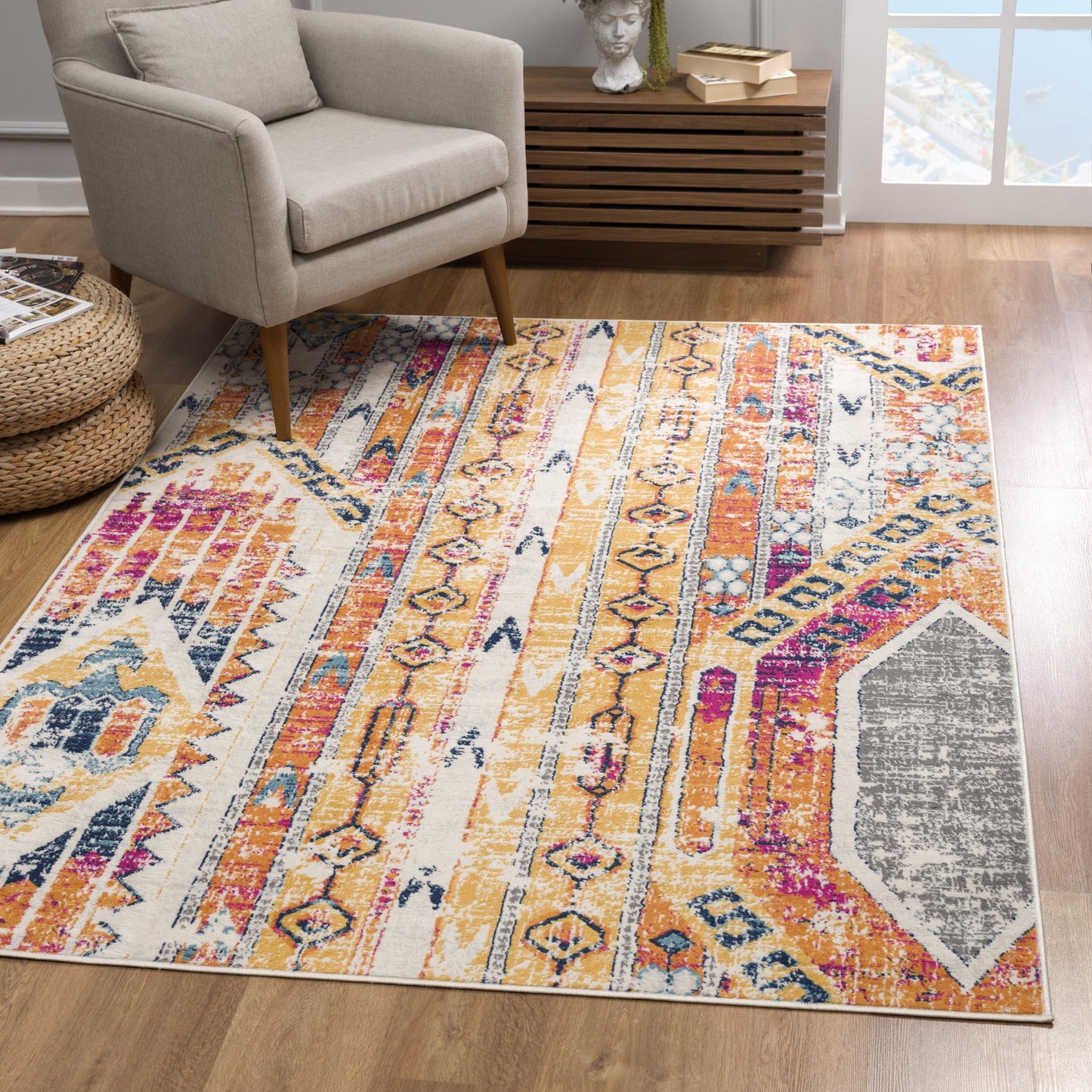 Zaria Boho Contemporary Yellow and Beige Indoor Rug-6