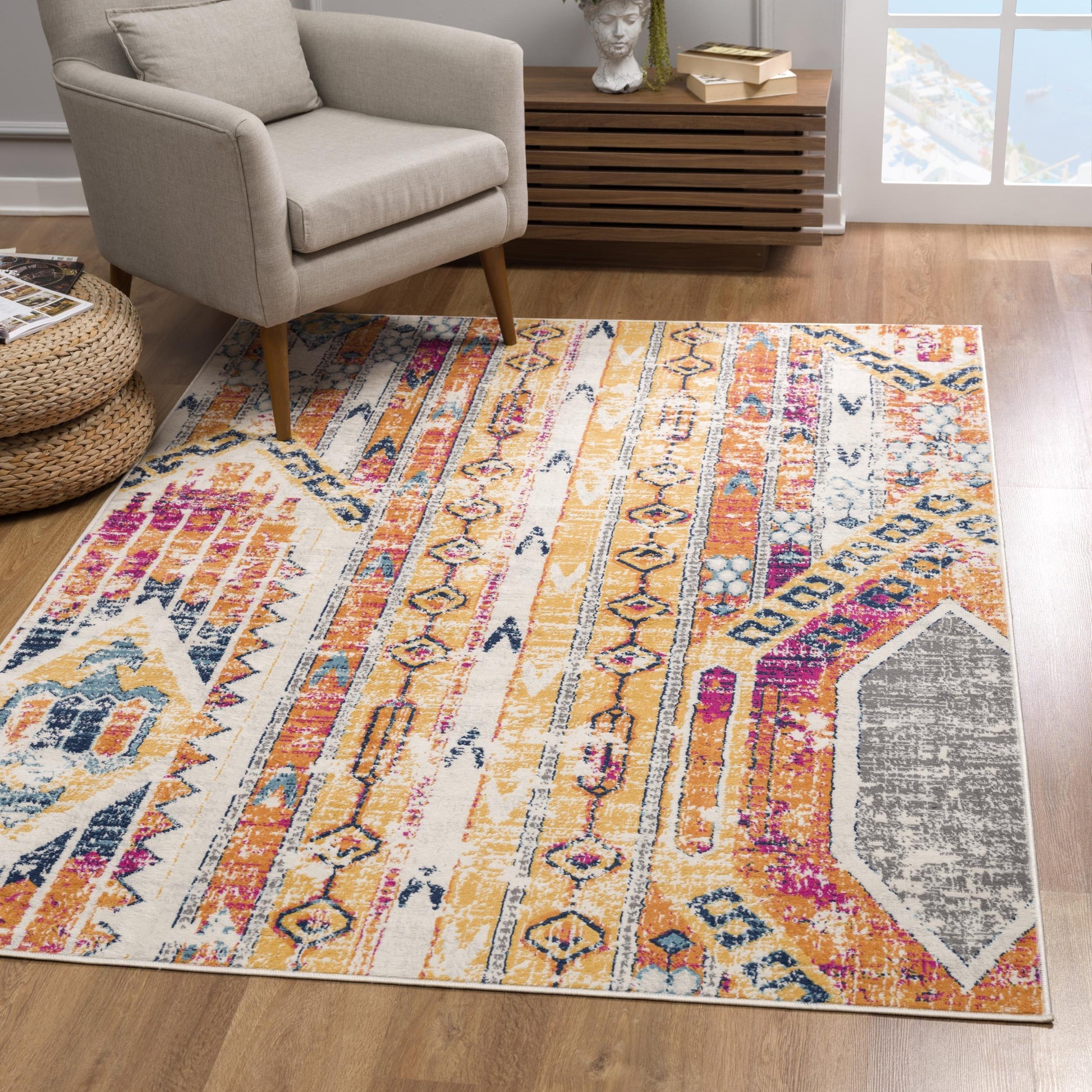 Zaria Boho Contemporary Yellow and Beige Indoor Rug-6
