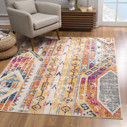 Zaria Boho Contemporary Yellow and Beige Indoor Rug-6