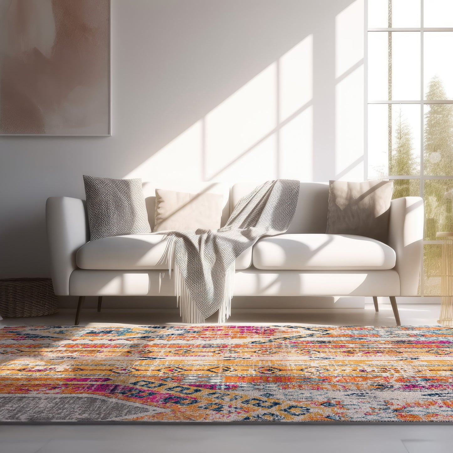 Zaria Boho Contemporary Yellow and Beige Indoor Rug-8