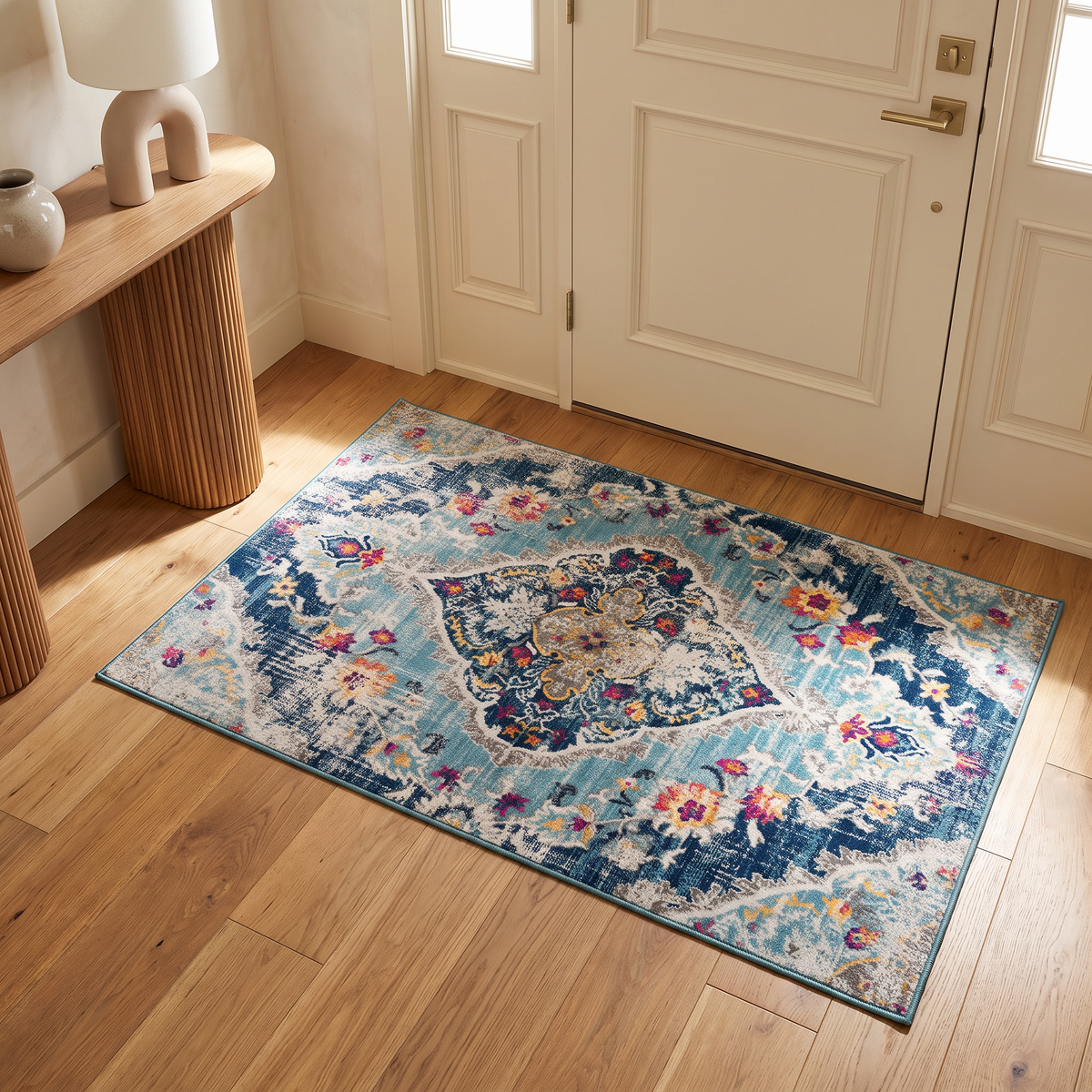 Tapis Anara floral traditionnel bleu