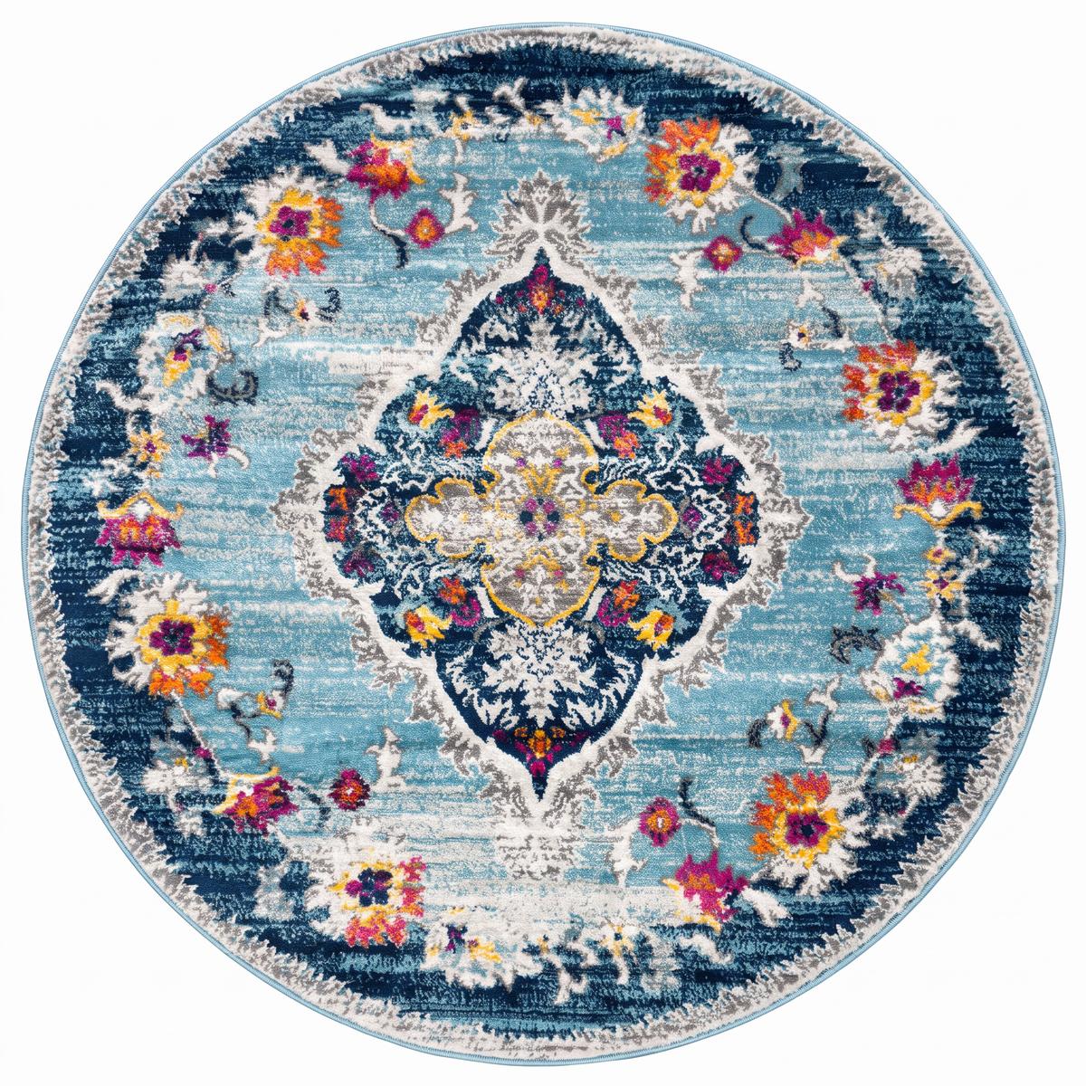 Tapis Anara floral traditionnel bleu