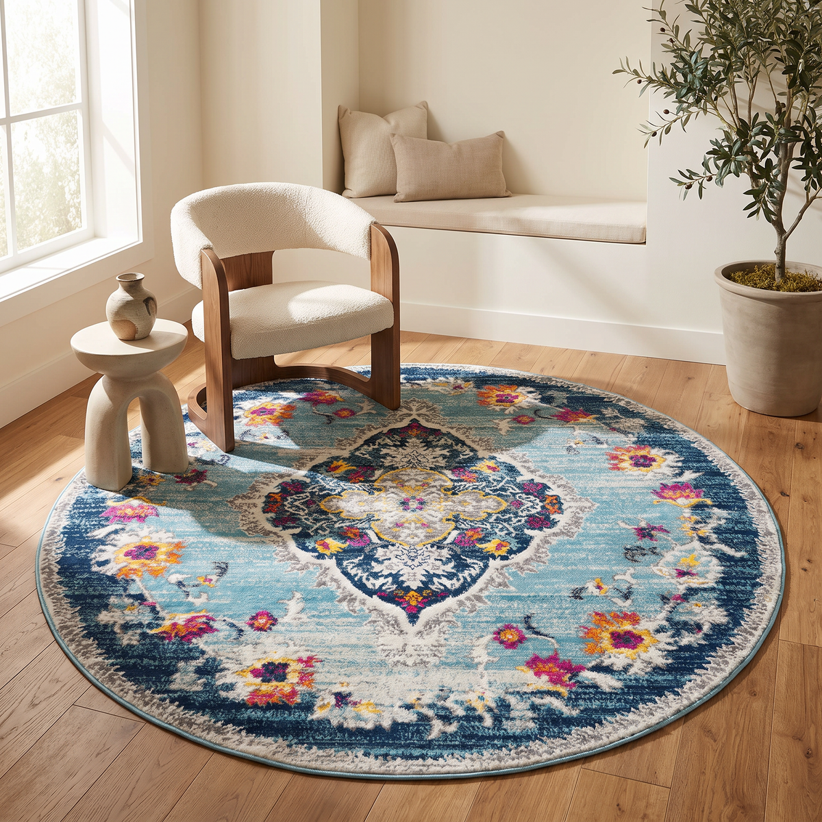 Tapis Anara floral traditionnel bleu
