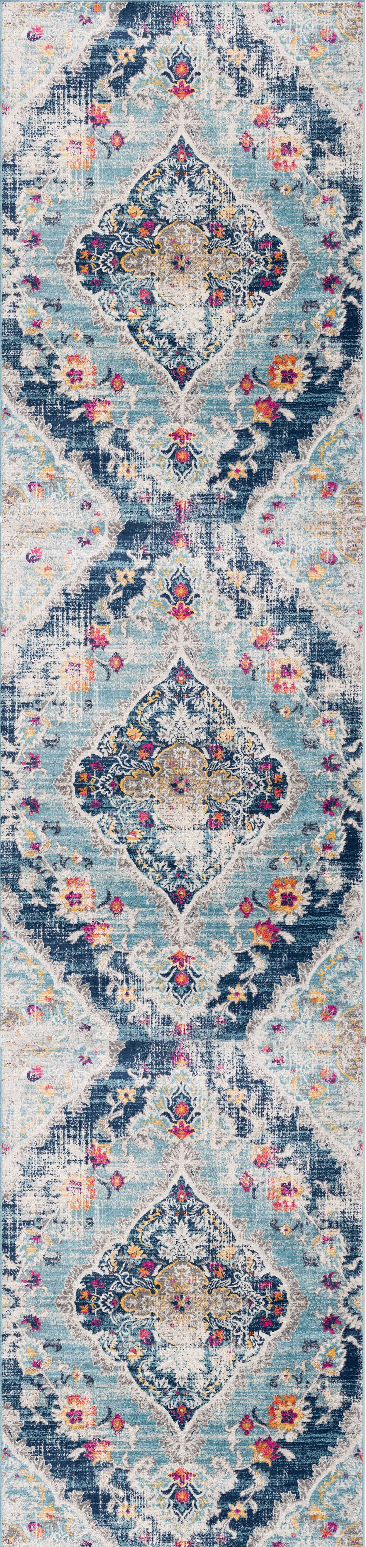Tapis Anara floral traditionnel bleu