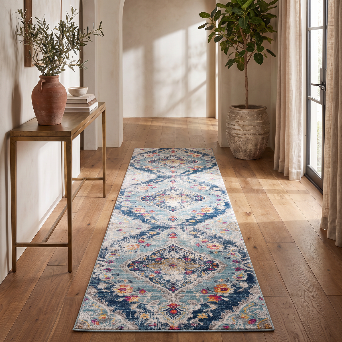 Tapis Anara floral traditionnel bleu