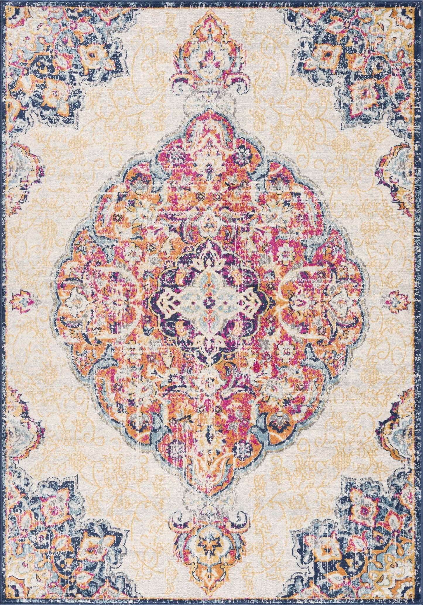 Floria Floral Medallion Traditional Pink and Cream Indoor Rug