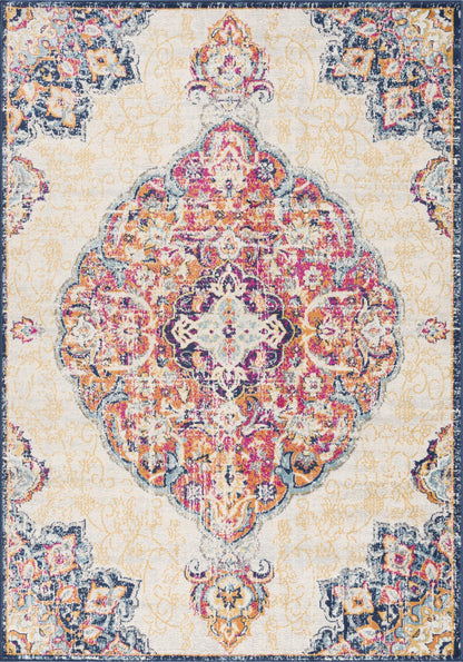 Floria Floral Medallion Traditional Pink and Cream Indoor Rug