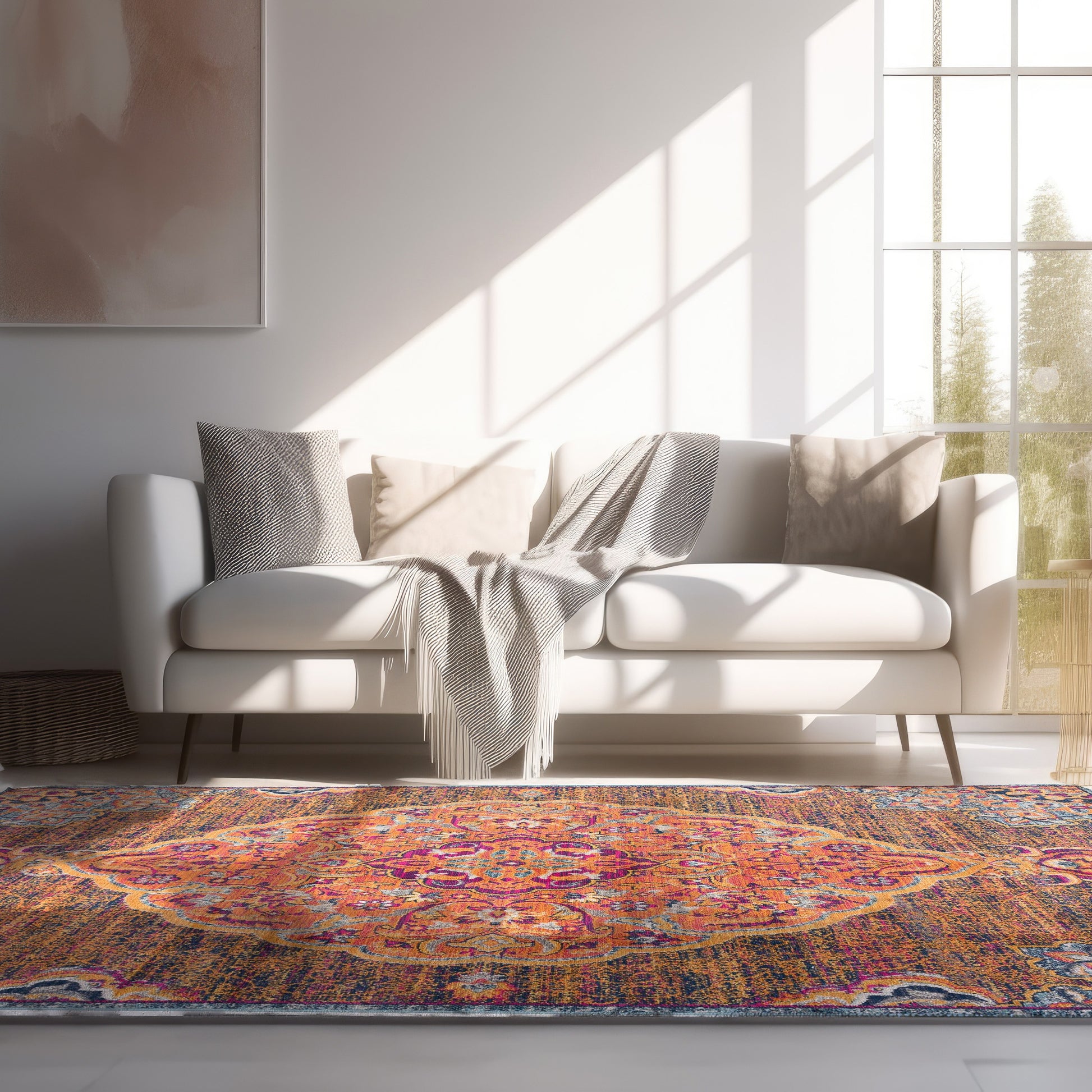 Floria Floral Medallion Traditional Blue and Pink Indoor Rug-6