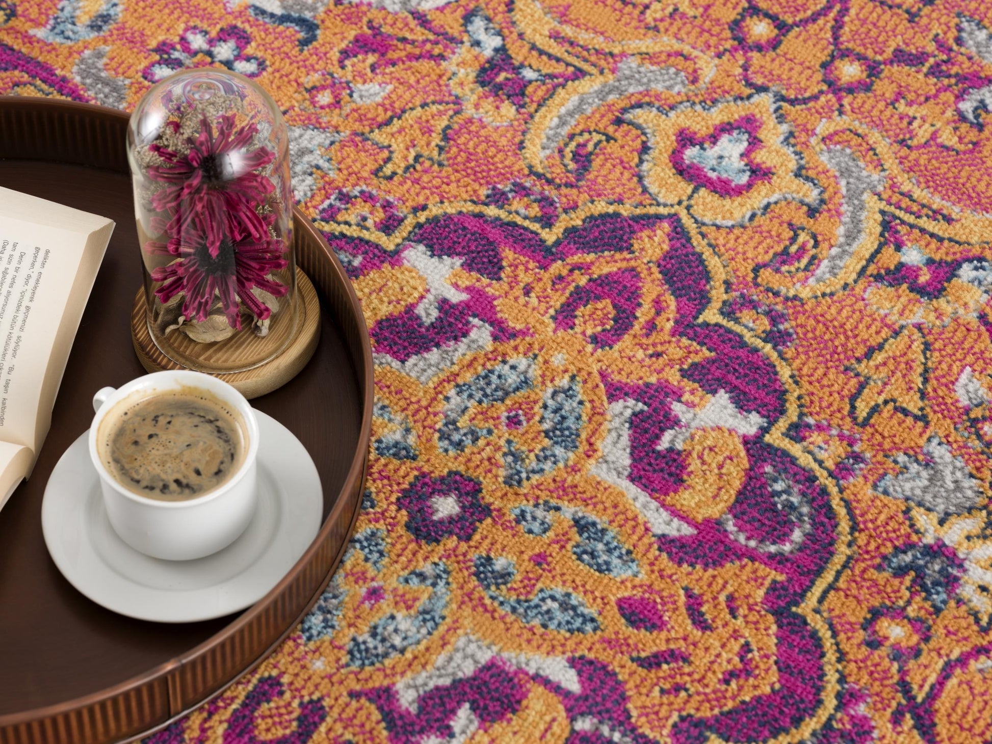 Floria Floral Medallion Traditional Blue and Pink Indoor Rug-18