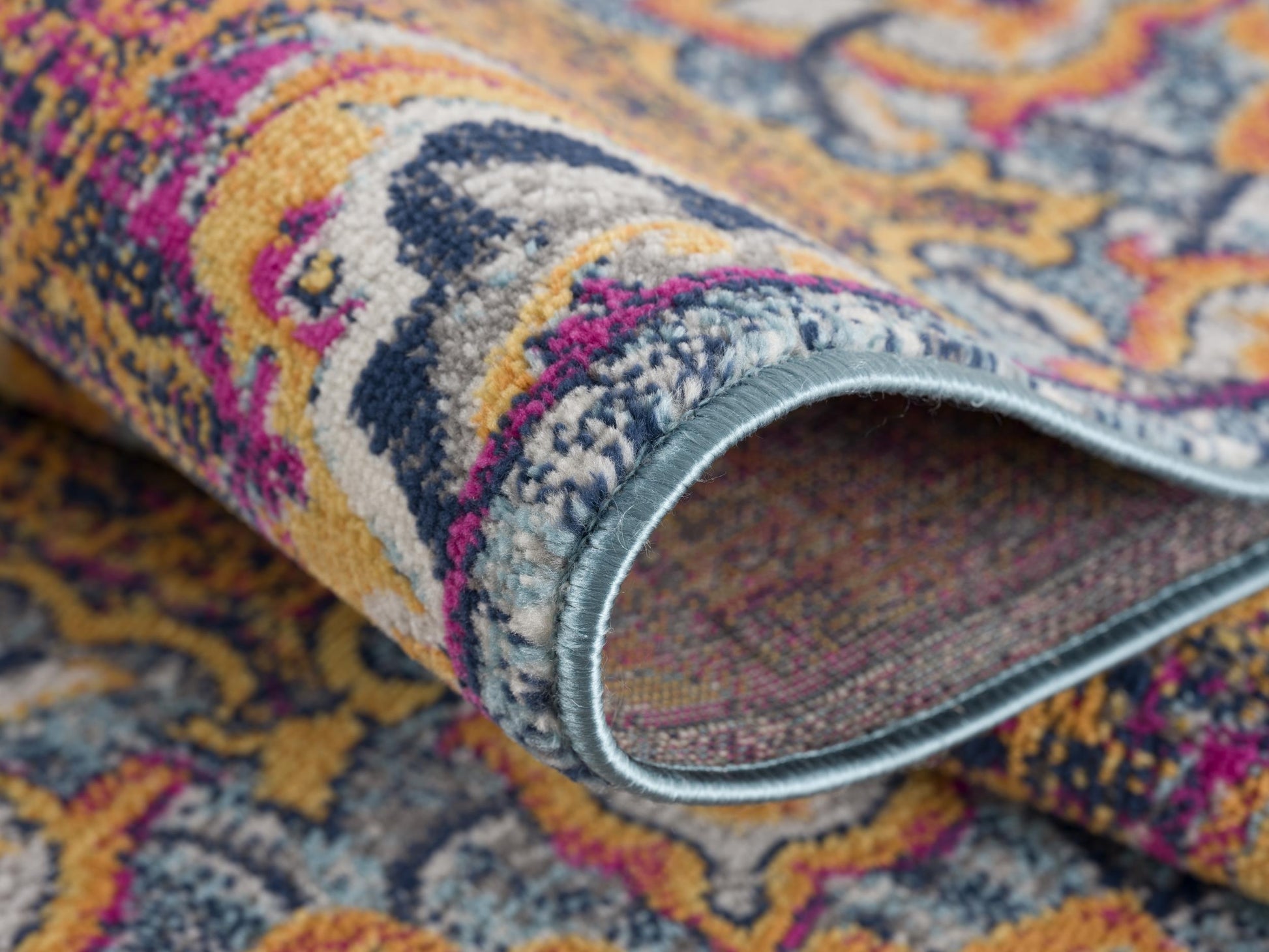 Floria Floral Medallion Traditional Blue and Pink Indoor Rug-19